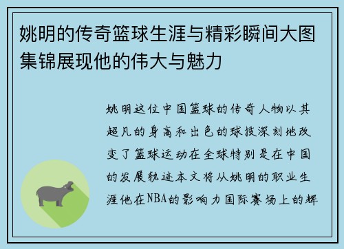姚明的传奇篮球生涯与精彩瞬间大图集锦展现他的伟大与魅力